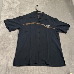 Harley-Davidson Shirt Mens Medium Blue Short Sleeve Button Up Camp Motorcycle